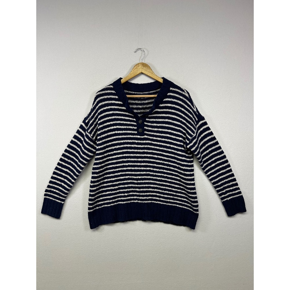 Coastal Nautical‎ American Eagle Womens S Navy White Striped Henley Knit Sweater